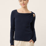 Merino Wool Knot Detail Asymmetric Cutout Top QUINNLEY