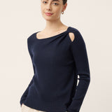 Merino Wool Knot Detail Asymmetric Cutout Top QUINNLEY