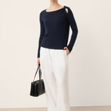 Merino Wool Knot Detail Asymmetric Cutout Top QUINNLEY