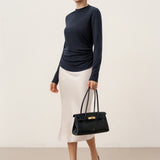 Wool Mock Neck Waist Pleat Top ISOLDE