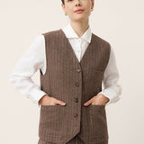 Wool Striped V-Neck Button-Detail Vest ELUNED