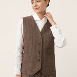 Wool Striped V-Neck Button-Detail Vest ELUNED