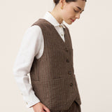Wool Striped V-Neck Button-Detail Vest ELUNED