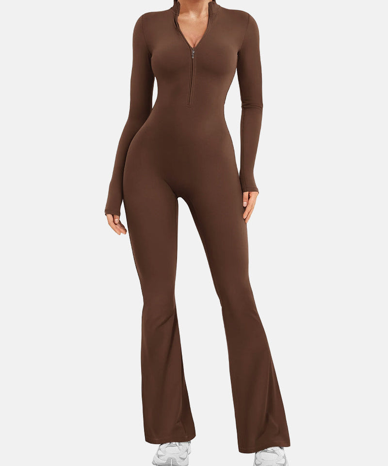 Women Zip Up Long Sleeve Workout Jumpsuit