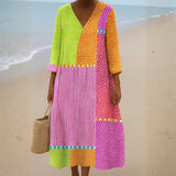 Fatima - Colorful Patchwork Dress with Dots and Stripes