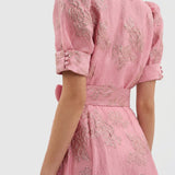 Matilda - Long Dress in Floral Jacquard with Belt