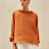 100% Linen Draped Neck Top HOLLIS