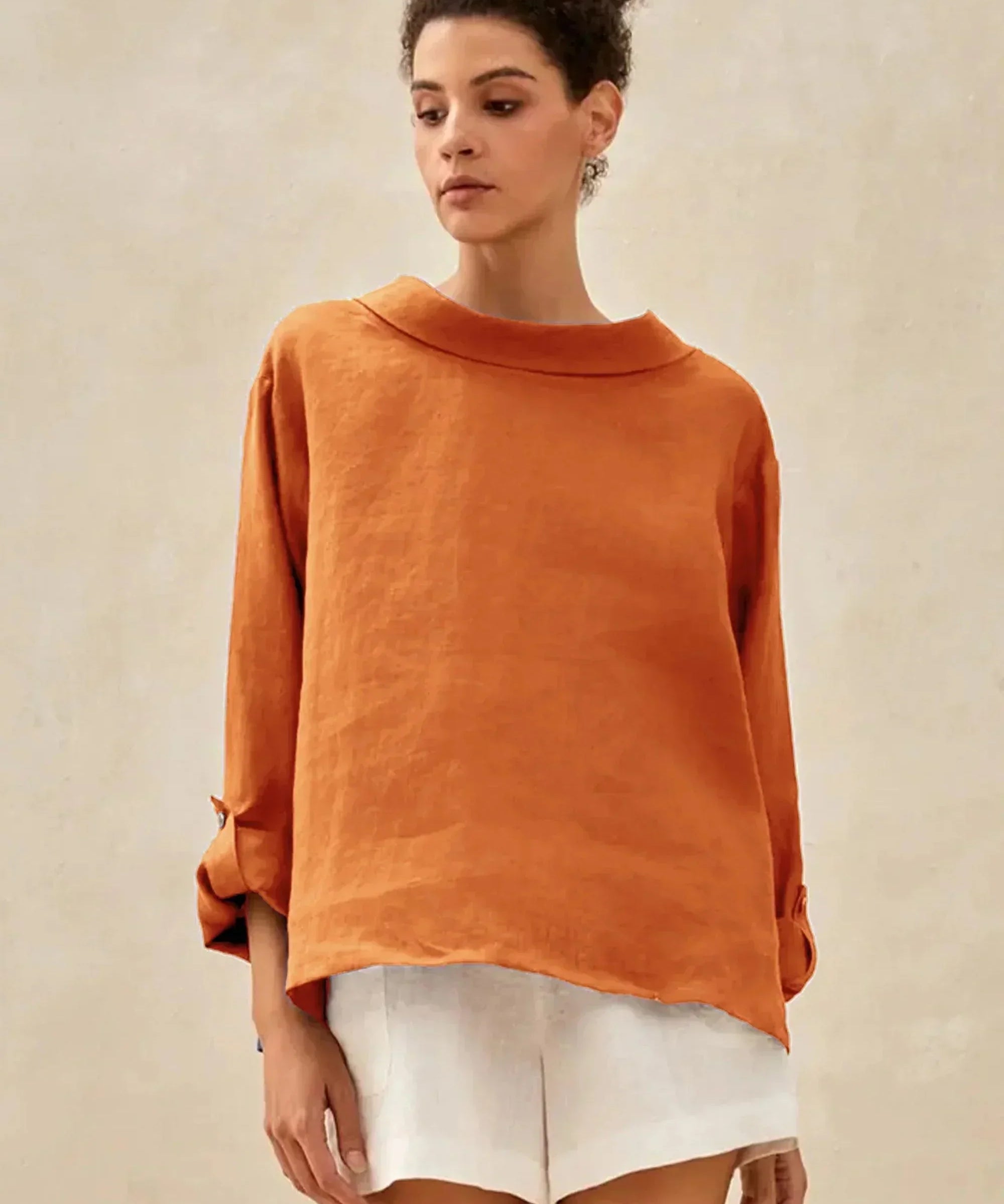 100% Linen Draped Neck Top HOLLIS