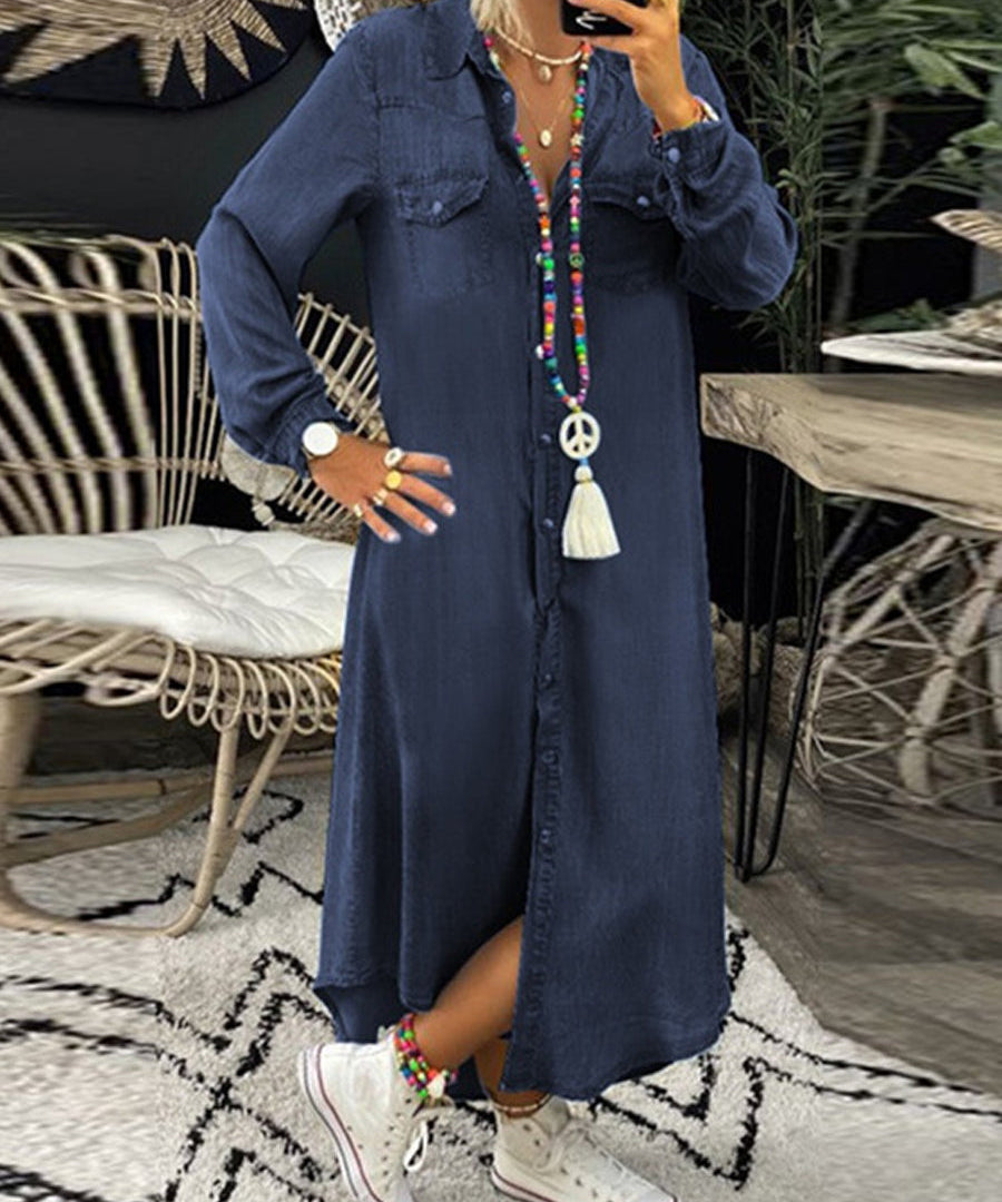 Helen - Casual Elegant Long Denim Shirt Dress