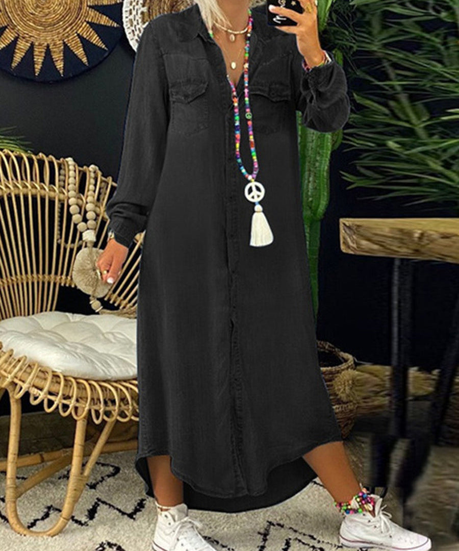 Helen - Casual Elegant Long Denim Shirt Dress