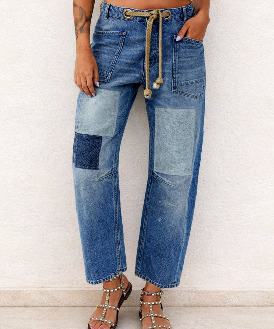 Margaret - Patchwork Drawstring Jeans